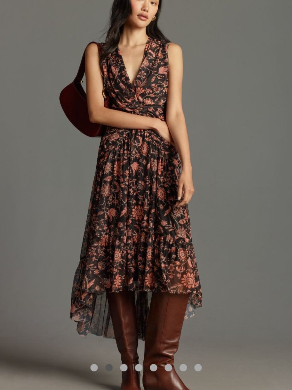 Anthro 4SI3NNA Floral Midi Dress XL Boho Festival V-Neck Sleeveless NWT